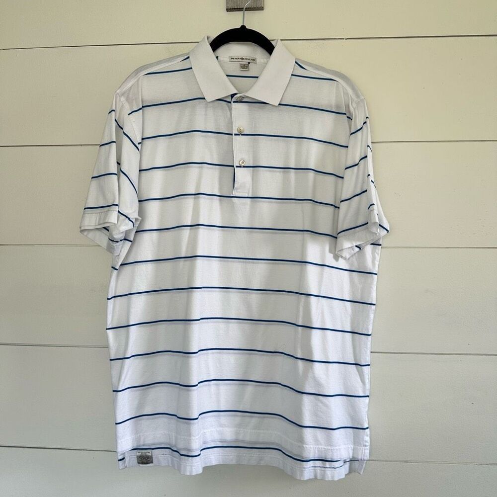 Peter Millar Men’s Large Blue White Polo Shirt